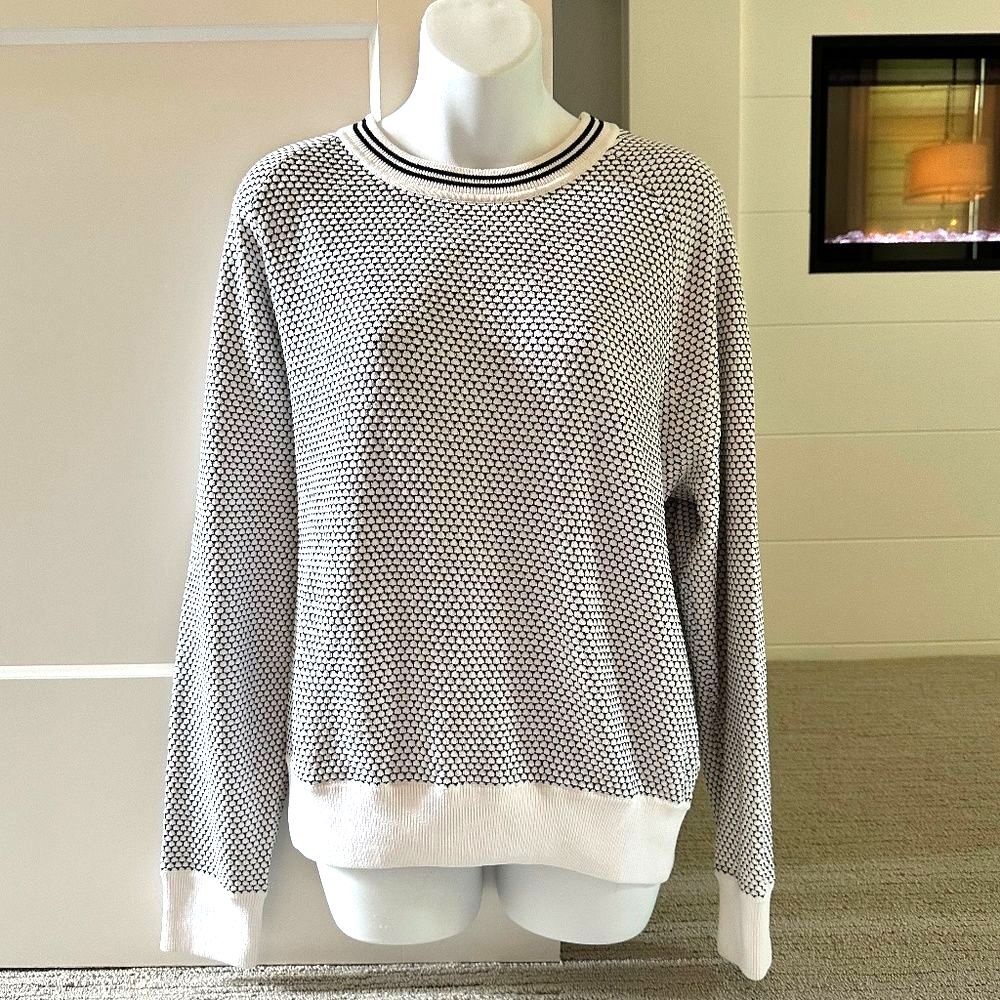 THEORY Chic Black & White Patterned Knit Sweater in Sz L NWT $285!!